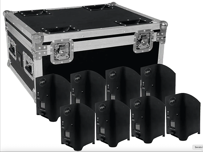Baule-FlightCase-con-8pz-Faretti-NERI-Smart-Battery-LED-RGBWA-UV-Wifi